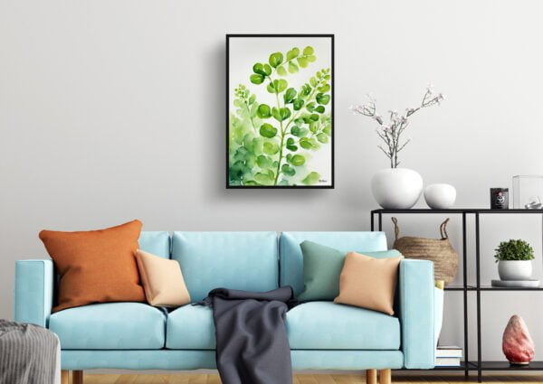 watercolour botanical print flowers adiantum pedatum living room