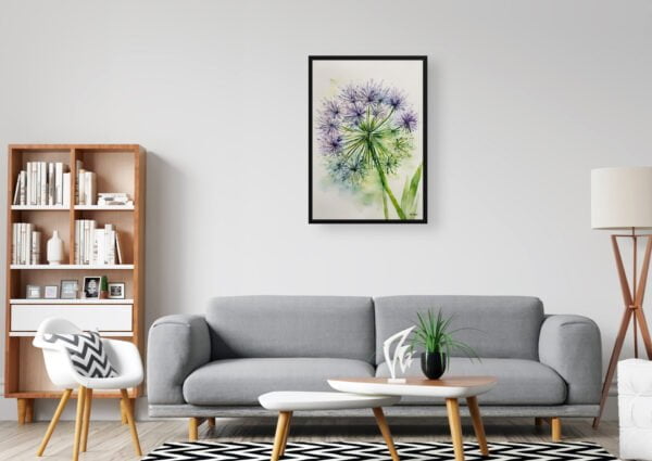 watercolour botanical print flowers allium nigrum minimalist office