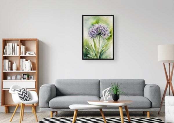 watercolour botanical print flowers allium nigrum office