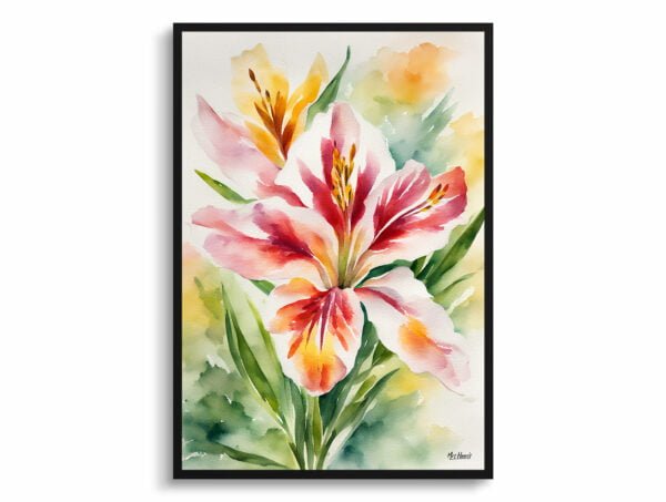 watercolour botanical print flowers alstroemeria front view