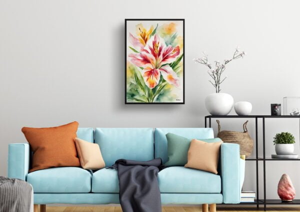 watercolour botanical print flowers alstroemeria living room