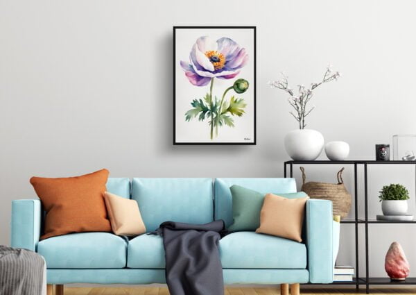 watercolour botanical print flowers anemone minimalist living room