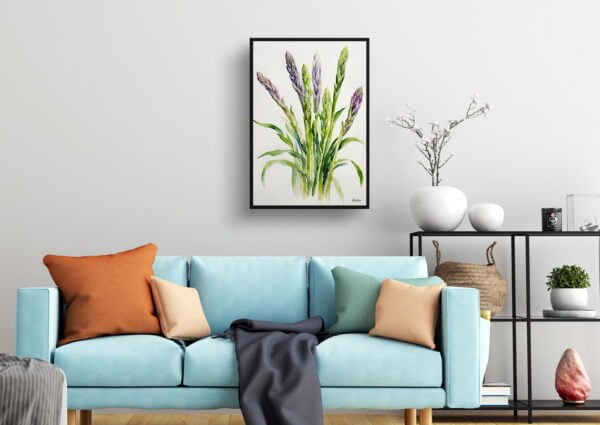 watercolour botanical print flowers asparagus officinalis gijnlim minimalist living room