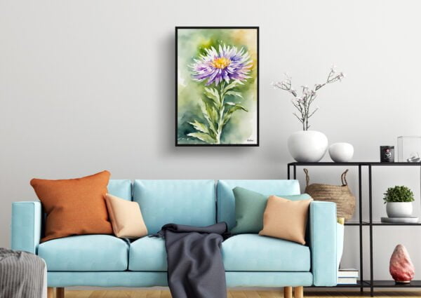 watercolour botanical print flowers aster living room