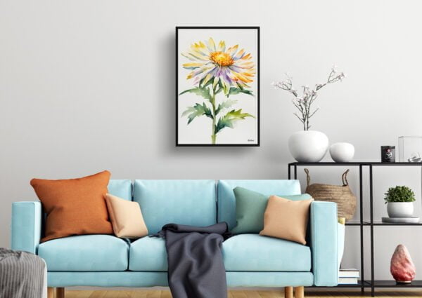 watercolour botanical print flowers aster minimalist living room