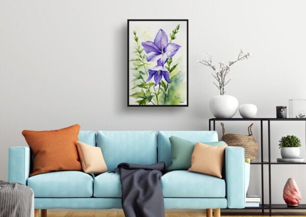 watercolour botanical print flowers bellflower living room