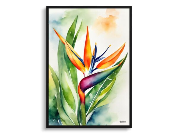 watercolour botanical print flowers bird of paradise front view