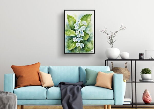 watercolour botanical print flowers brunnera macrophylla betty bowring boraginaceae living room