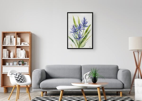 watercolour botanical print flowers camassia leichtlinii subsp minimalist office