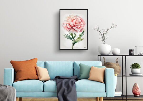 watercolour botanical print flowers carnation minimalist living room