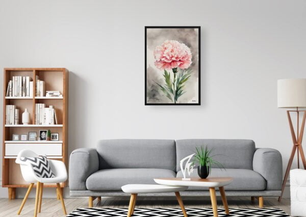 watercolour botanical print flowers carnation office