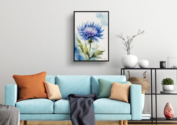 watercolour botanical print flowers centaurea cyanus blue boy living room