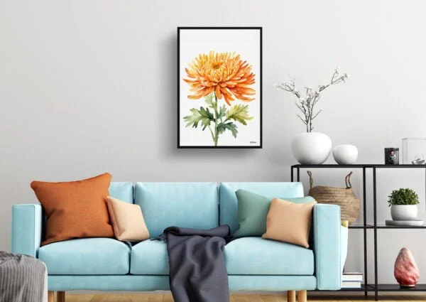 watercolour botanical print flowers chrysanthemum minimalist living room