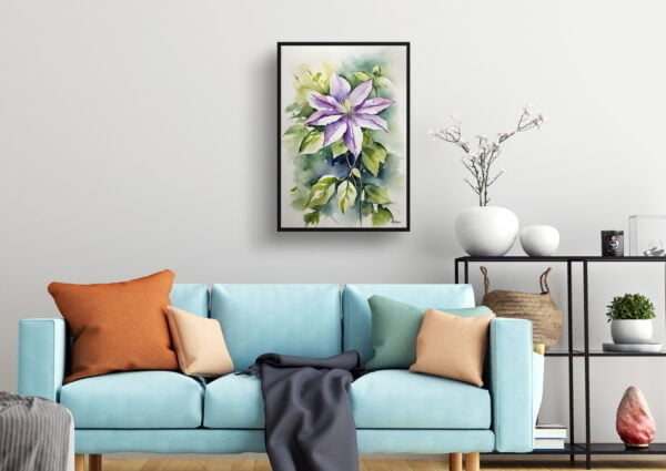 watercolour botanical print flowers clematis gravetye beauty living room