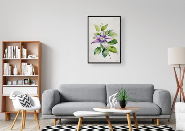 watercolour botanical print flowers clematis gravetye beauty minimalist office