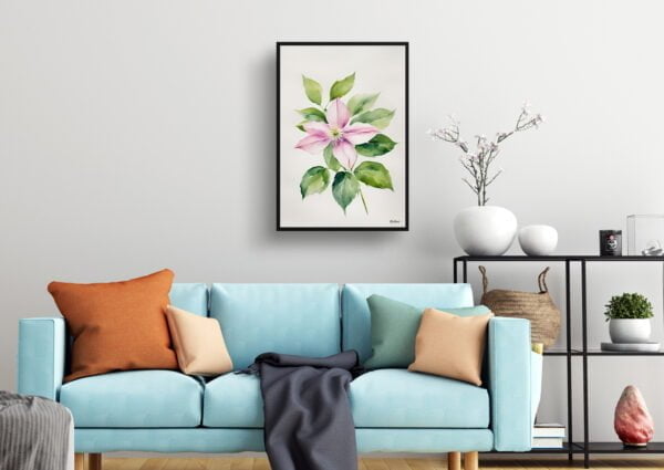 watercolour botanical print flowers clematis mayleen minimalist living room