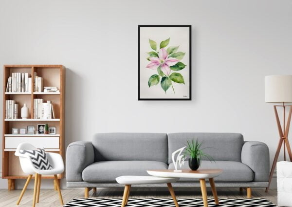 watercolour botanical print flowers clematis mayleen minimalist office