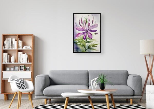 watercolour botanical print flowers cleome hassleriana violet queen office