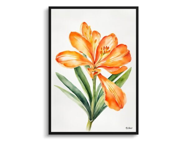 watercolour botanical print flowers clivia minimalist front view