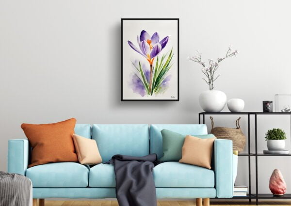 watercolour botanical print flowers crocus minimalist living room