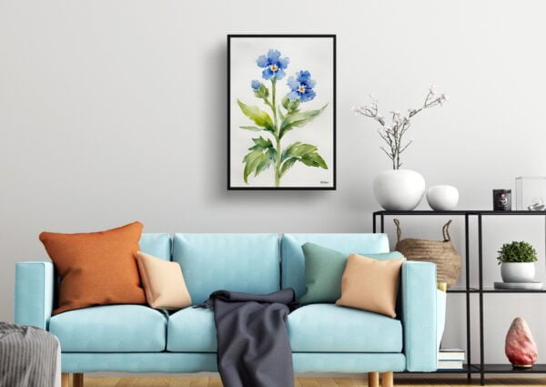 watercolour botanical print flowers cynoglossum amabile minimalist living room