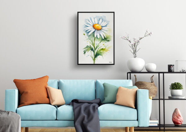 watercolour botanical print flowers daisy minimalist living room