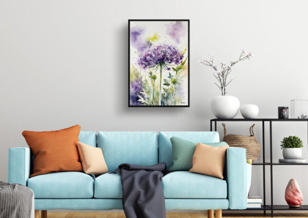 watercolour botanical print flowers daucus carota purple haze living room