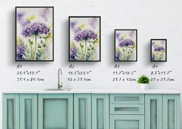 watercolour botanical print flowers daucus carota purple haze print size comparison