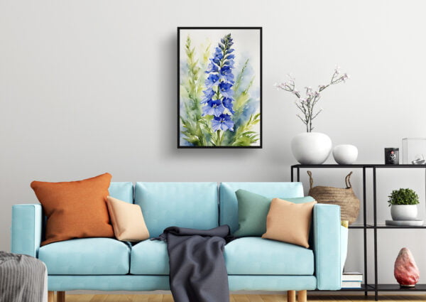 watercolour botanical print flowers delphinium cassius living room