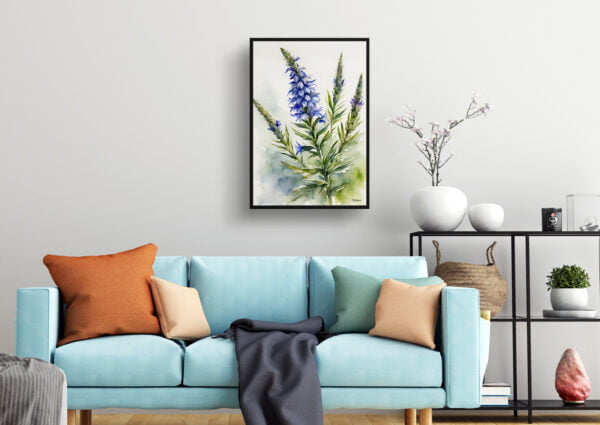 watercolour botanical print flowers echium vulgare living room