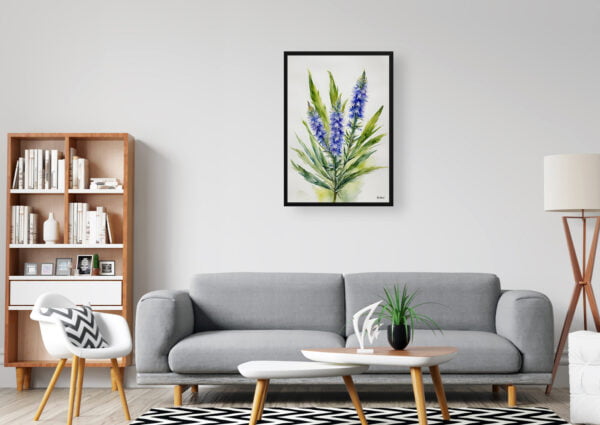 watercolour botanical print flowers echium vulgare minimalist office