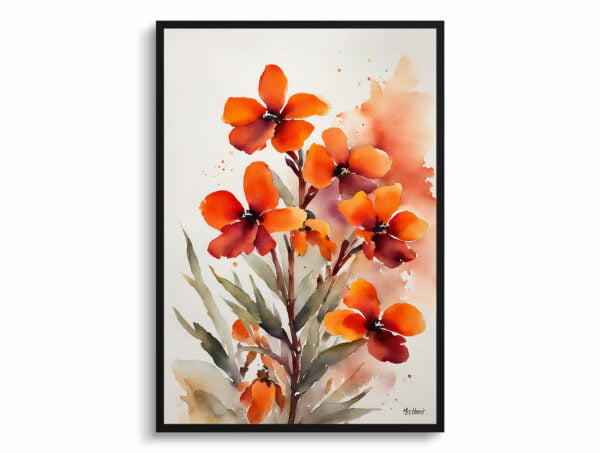 watercolour botanical print flowers erysimum winter orchid minimalist front view