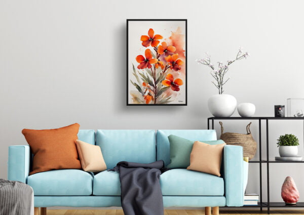 watercolour botanical print flowers erysimum winter orchid minimalist living room