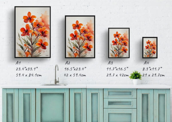 watercolour botanical print flowers erysimum winter orchid minimalist print size comparison