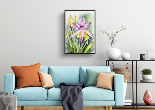 watercolour botanical print flowers erythronium pagoda living room