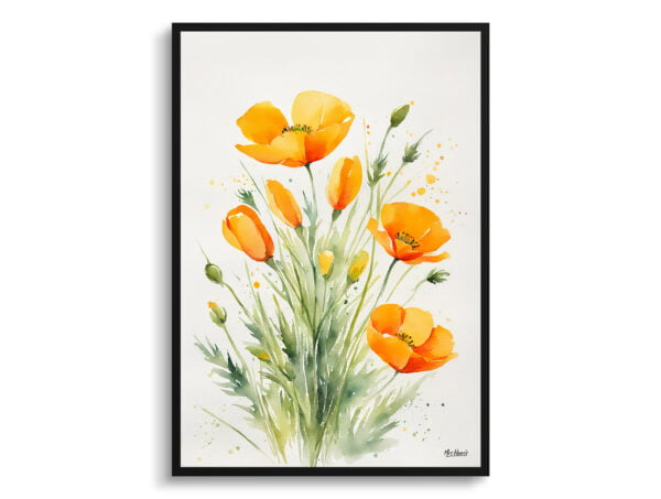 watercolour botanical print flowers eschscholzia californica minimalist front view