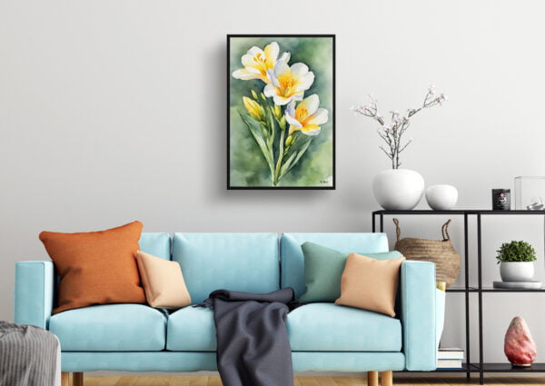 watercolour botanical print flowers freesia living room