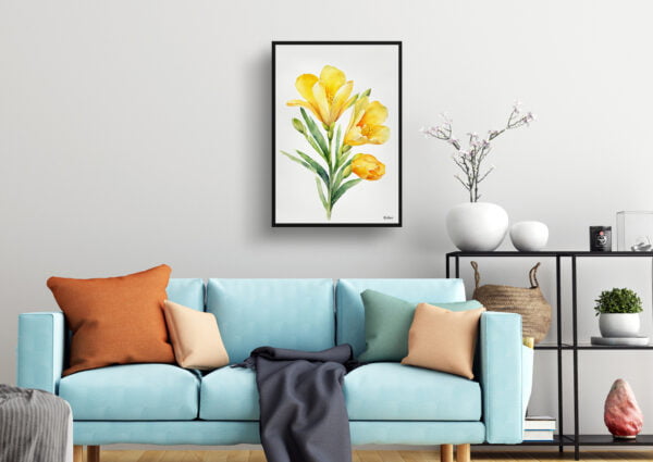 watercolour botanical print flowers freesia minimalist living room