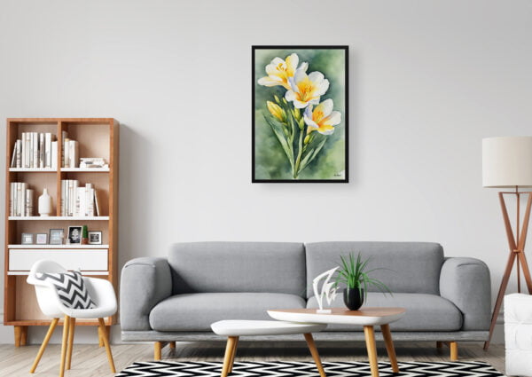 watercolour botanical print flowers freesia office