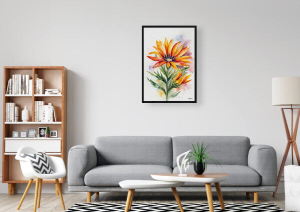 watercolour botanical print flowers gazania minimalist office