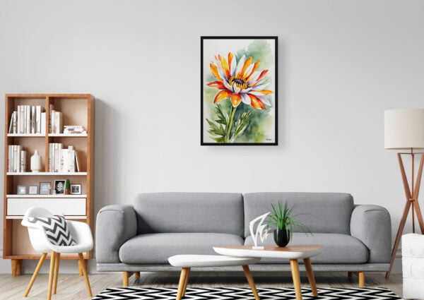 watercolour botanical print flowers gazania office