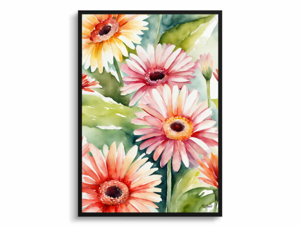 watercolour botanical print flowers gerbera front view