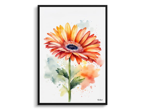 watercolour botanical print flowers gerbera minimalist front view