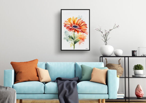 watercolour botanical print flowers gerbera minimalist living room