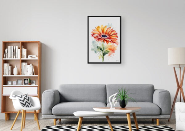 watercolour botanical print flowers gerbera minimalist office