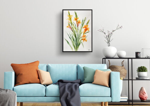 watercolour botanical print flowers gladiolus communis byzantinus minimalist living room