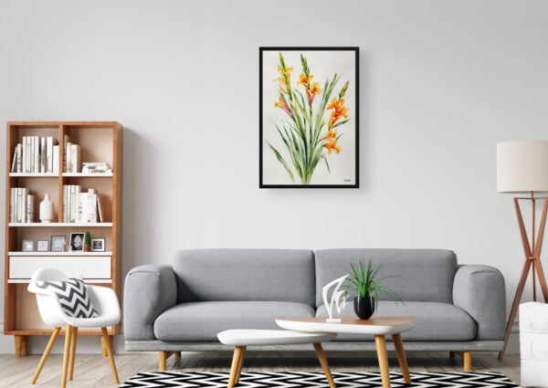 watercolour botanical print flowers gladiolus communis byzantinus minimalist office