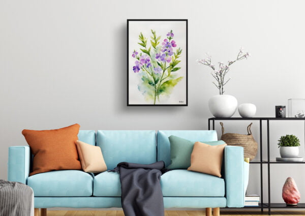 watercolour botanical print flowers hesperis matronalis minimalist living room