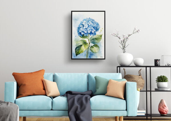 watercolour botanical print flowers hydrangea living room