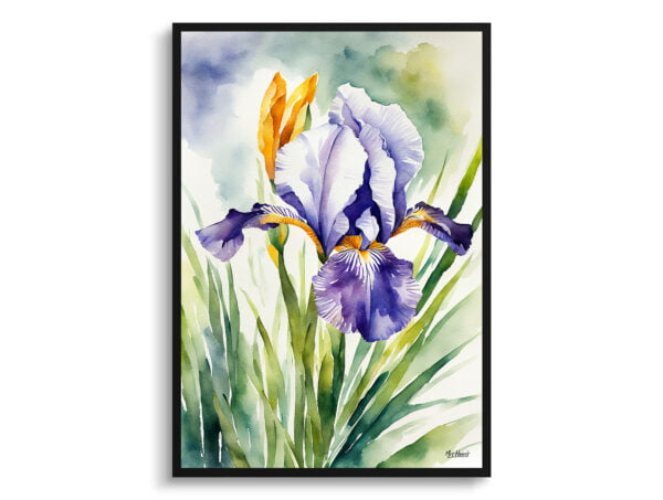 watercolour botanical print flowers iris front view